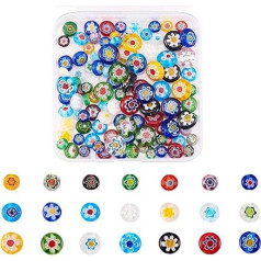 UR URLIFEHALL 140pcs Millefiori Lampwork Glass Beads Flat Round Flower Pattern Loose Spacer Beads for Jewelry Crafts