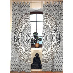 Шторы в стиле бохо (1 пара) с петлями, ручная печать в этническом стиле, мотив мандалы - Белый/серый/черный/Шторы и занавески