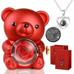 Вечная Роза Плюшевый Медведь Подарочная Коробка с Я Люблю Тебя Ожерелье, Сохраненные Цветы Розы Сюрприз Коробка Розы Плюшевый Медведь Под