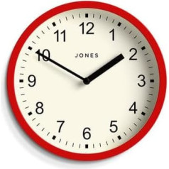JONES CLOCKS® The Spin Small Clock Round Wall Clock Kitchen Clock Living Room Clock Office Clock Decorative Home Accessories Modern Wall Clock 20 cm Wall Clock (Red)