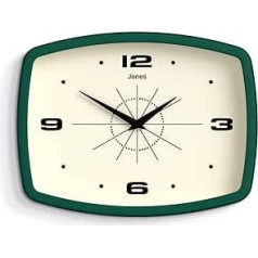 JONES CLOCKS® Movie Wall Clock Retro Rectangular Clock 25 cm Dark Green Cool Designer Look for Kitchen, Living Room or Office