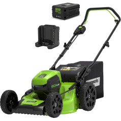 Greenworks 60v газонокосилка 46cm gd60lm46hpk4 - комплект зарядное устройство + аккумулятор 4ah - 2502807ub