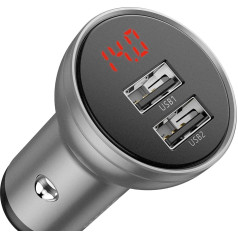автомобильное зарядное устройство ccbx-0s с дисплеем, 2x usb, 4.8a, 24w серебристый