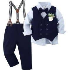 ZOEREA Baby Boys Clothing Set Suit 1-5 Years, Toddler Gentleman Festive Christening Wedding Long Sleeve Dress Shirt + Bowtie + Vest + Boutonniere + Braces