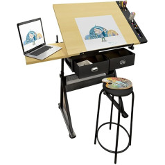 Очень большой деревянный стол для рисования Aioneer, стол для рисования с регулируемой по высоте и наклону большой столешницей, два ящика для 
