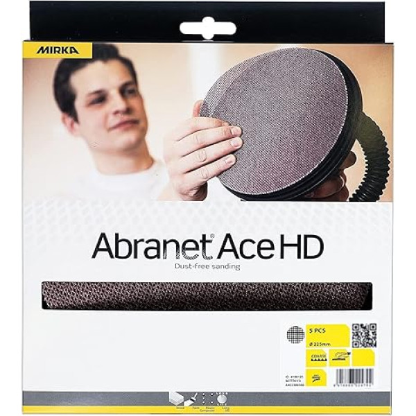 Mirka Abranet Ace HD Сетчатые шлифовальные диски Диаметр 225 мм Липучка / Зерно P40 / 5 дисков / для шлифовальных машин для гипсокартона, стен и потолков /