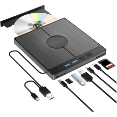 Внешний CD DVD привод для ПК USB 3.0 Type-C CD/DVD+/-RW Внешний DVD привод с 4 портами USB и слотом SD/TF Тонкая быстрая передача Встроенный кабель USB для Windows 11-7/