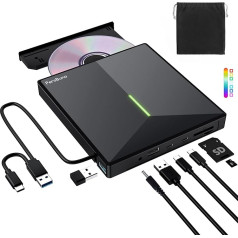 Внешний CD DVD привод PeroBuno с 4 USB портами и 2 слотами для TF/SD карт, портативный USB 3.0 CD/DVD привод для ноутбуков, MacBook, настольных ПК, Windows 11/10/8/7/XP, Linux, M