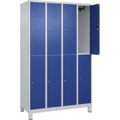 C+P | Doppelstock-Spind Classic Plus | 4 Abteile | lichtgrau/enzianblau | HxB 1950 x 1200 mm | mit Füßen | Zylinderschloss