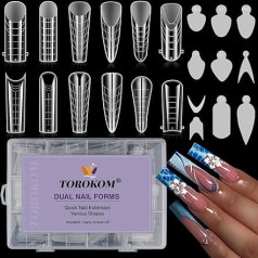 TOROKOM 288 Pieces Nail Dual Shapes for French Nails, Clear False Nail Shapes, Acrylic Tips, Stickers Silicone Reusable Pads, 12 Styles 12 Sizes Scale for Manicure Extension