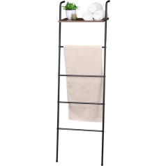 Стоящий полотенцедержатель из черного металла, декоративная лестница для полотенец, лестница для одежды с 5 крючками, деревянный держател