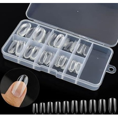 100 штук прозрачных накладных ногтей с коробкой для хранения, полное покрытие, прочные и долговечные накладные ногти для гламурного образа (