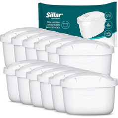 Sillar Картриджи для фильтров воды, совместимые с BRITA Maxtra+, Marella, Aluna, Elemaris - 12 штук, активированный уголь и ионообменник, без бисфенола, уменьшают