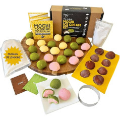 Global Grub DIY Mochi Ice Cream Set - Набор для приготовления моти включает муку из сладкого риса, картофельный крахмал, порошок Матча, какао-порошок, резак