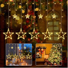 iShabao Fairy Lights Stars Power 138 LED Christmas Lighting Window, 2.4 x 1 m Light Curtain Window Christmas with 12 Stars, Fairy Lights Indoor Stars with Timer for Christmas Decoration (Warm White)