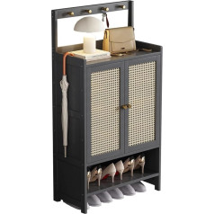 Тумба для обуви с дверцами и крючками - Тонкий органайзер для обуви из ротанга для гостиной и прихожей - Компактная тумба для обуви для прих