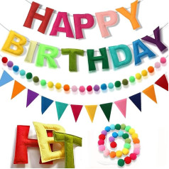 Acidea Pre Strung Happy Birthday Banner, гирлянда из войлочных шаров, украшение с днем рождения, персонализированные украшения для дня рождения, разноцветны