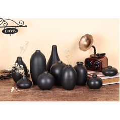 oliruim Черные керамические вазы навалом 10 штук - Мини матовая черная ваза для цветов Маленькая цветочная ваза для центрального блюда, обеденн