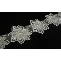 Кружевная отделка с белым жемчугом, вышитая кружевная лента, цветочное кружево, аппликация из ткани для свадебного платья, головной убор н