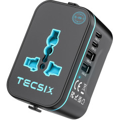 TECSIX Worldwide Travel Adapter, универсальный адаптер для путешествий с 2 USB A и 2 USB C, международный адаптер для розеток
