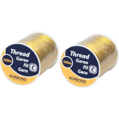 KORBOND 107880 Gold Metallic Thread 320 m - 2 x 160 m Spools - Ideal for Embroidery, Crafts, Quilting, Machinery, Sewing, Christmas Decoration, Gift Wrapping, Polyester, 320 m, Metre