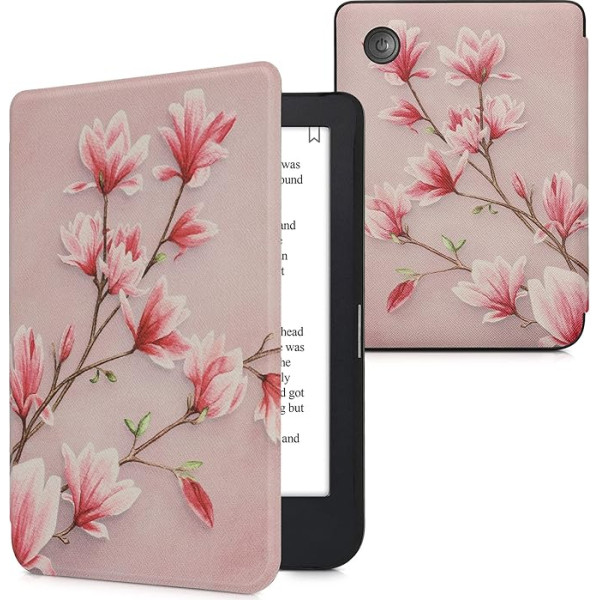 Флип-кейс kwmobile, совместимый с Kobo Clara 2E / Tolino Shine 4 Case - чехол для электронной читалки - розовый магнолий белый сумрачный розовый