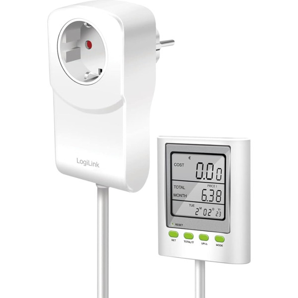 LogiLink EM0006 White измеритель стоимости энергии с расчетом выбросов CO2 и удлинительным кабелем