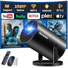 Vidéoprojecteur 1080P FHD Mini Projecteur Video 4K with WiFi 6 BT5.2 Android TV, Portable Projecteur Support for Trapèze Correction 180° Rotation HDMI/USB/PS5, App Intégrée with HDMI et Souris, Black