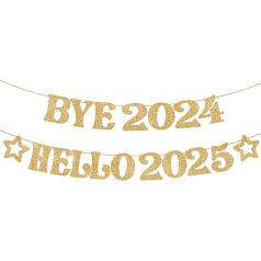 Bye 2020 Hello 2021 Banner - Gold Glitter, 2 струны | Happy New Year Decorations 2021 | New Year's Eve Party Supplies 2021 | Happy New Year Sign for New Year's Eve Backdrop for NYE Decorations 2021