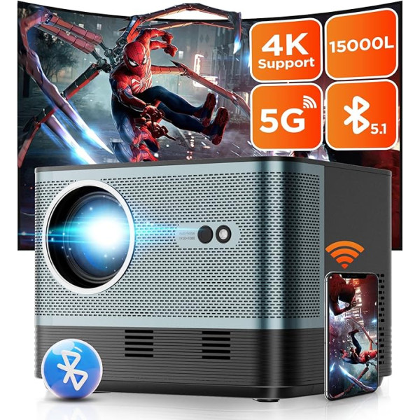 4K проектор, 5G WiFi Bluetooth проектор Full HD 1080P, 15000 люмен, видеопроектор для домашнего кинотеатра iOS/Android/HDMI/USB/VGA/TV Stick