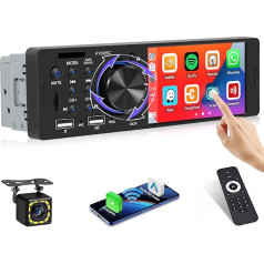 Hikity 1 DIN Автомобильное радио с 4-дюймовым сенсорным экраном IPS Проводной Carplay Android Автомобильное радио с кнопками Bluetooth 5.1 Автомобильное радио