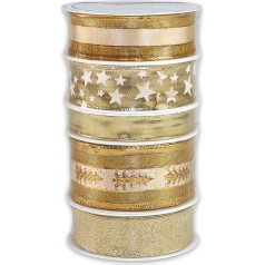 PRÄSENT Geschenk-Set WEIHNACHTEN gold, 5-teilig, je 3 m Länge zum Basteln, Dekorieren & Verpacken von Geschenken, zu jedem Anlass