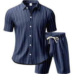 WAZHAKU 2 части льняной наряд для мужчин лето с кнопкой вниз случайные свободные брюки мужские 2 части случайные льняные наряды лето кубинский 