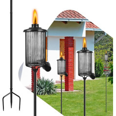 FALBAWR Citronella Torches Glass 16oz Garden Torches Outdoor 3 Prong Grounded Stake 60