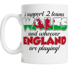 FunkyShirt Wales Rugby Supporters - Funny 2020 Welsh Rivalry England Coffee Mug - I Support 2 Teams Cymru Gift Ceramic White
