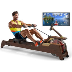 Гребной тренажер VOWVIT для дома: Деревянный гребной тренажер с вертикальным резервуаром для воды, с поддержкой Bluetooth, для пользователей рост