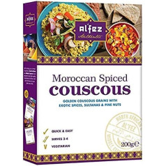 Al'Fez Moroccan Spice Couscous 200 г - золотистый кускус с экзотическими специями, кишмишем и кедровыми орехами. Идеально подходит для вегетарианцев и вег