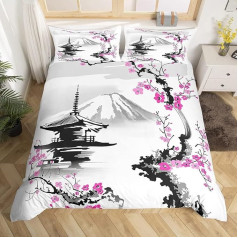 Homemissing Япония Fuji Mountain Пододеяльник 220 x 240 см Sakura Pink Комплект постельного белья Японский стиль Горная живопись тушью Украшение Экзотические 