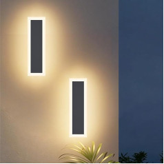 Klighten Pack of 2 LED Outdoor Wall Lights, Anthracite Wall Lights Outdoor/Indoor, Modern Outdoor Light, IP65 Outdoor Light, Iron Acrylic, Wall Lamp for Gardens/Patio, Warm White 3000 K, 30 cm/10 W
