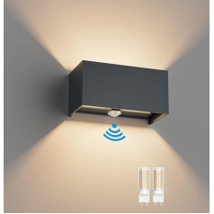 Klighten 18 W Outdoor Wall Light with Motion Sensor Indoor/Outdoor 3000 K Outdoor Lamp with Motion Sensor Wall Lamp Adjustable Beam Angle with Replaceable G9 LED Lamp (Anthracite)