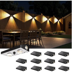 JACKYLED Solar Wall Light Outdoor - 3-Way RGBCW Lens LED | Solar Lights for Outdoors, 10 Modes, 50 LM, Dusk to Dawn Auto On/Off, IP65 Waterproof, for Wall, Garden & Backyard, Pack of 12