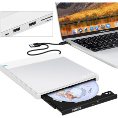 NOLYTH Внешний DVD-привод для MacBook: USB 3.0 Type-C CD Burner External with SD/TF/2 USB Ports for Laptop PC - Portable Plug & Play Fast Data Transfer for Mac Windows 11/10