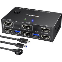USB 3.0 HDMI KVM переключатель 2 ПК 2 монитора 4K @ 60 Гц 2K @ 144 Гц, имитация EDID, MLEEDA 2 ПК 2 монитора переключатель с 4 портами USB 3.0 для клавиатуры мыши, кабе