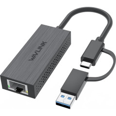 Адаптер USB C к Ethernet, WAVLINK 2.5G USB LAN Adapter, совместим с ноутбуками, ПК с Windows 7/8/10, XP, Vista, Mac OS 10.6 или выше