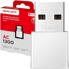 Mercusys TP-Link MA30N WiFi USB Adapter, AC1300Mbps, сетевая карта, Nano Card, Dual Band, USB 2.0, WPA3, Plug & Play, Windows 11/10