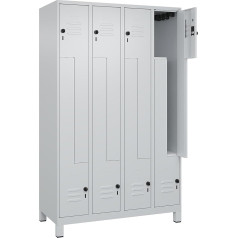 C + P Möbelsysteme C+P | Z-Spind Classic Plus | 4 Abteile | lichtgrau | B 1200 mm | mit Füßen | Drehriegel