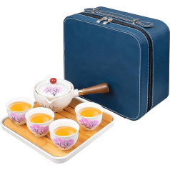 Портативный китайский чайный набор, японская керамика Сакура, заварочный чайник Гунфу с 4 чайными чашками и подносом, все в одном кожаном ч