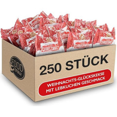 FOOD crew 250 x Christmas Lucky Biscuits with Gingerbread Flavour - Lucky Biscuits Christmas - Sweets - Pastries Individually Packed with German Sayings - Vegan - Made in Germany