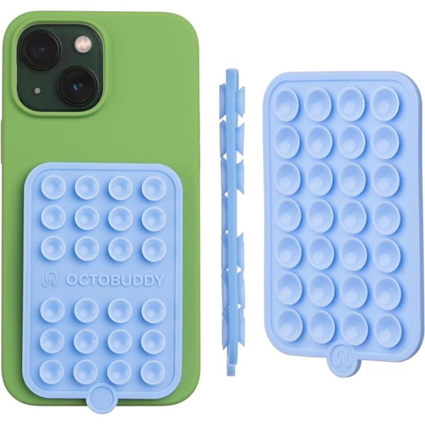 OCTOBUDDY Двухсторонний силиконовый чехол на присоске со съемным держателем без рук для селфи и видео, совместимый с iPhone и Android 2,5 x 3,7 дюйма Baby Blue