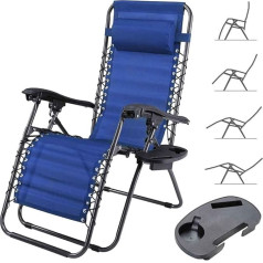 BAKAJI Gravity Zero Folding Garden Recliner Chair Space Saving with Tubular Steel Tray 22mm Tilting Texilene Fabric Breathable for Patio Outdoor Pool (Blue)
